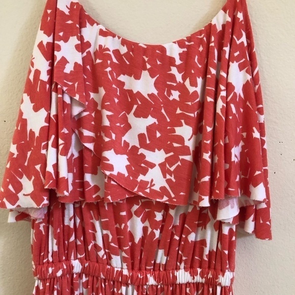 RACHEL PALLY Cloris Maxi Dress Coral White Leaf Print Raw Cut Hem Size Small - Picture 2 of 6